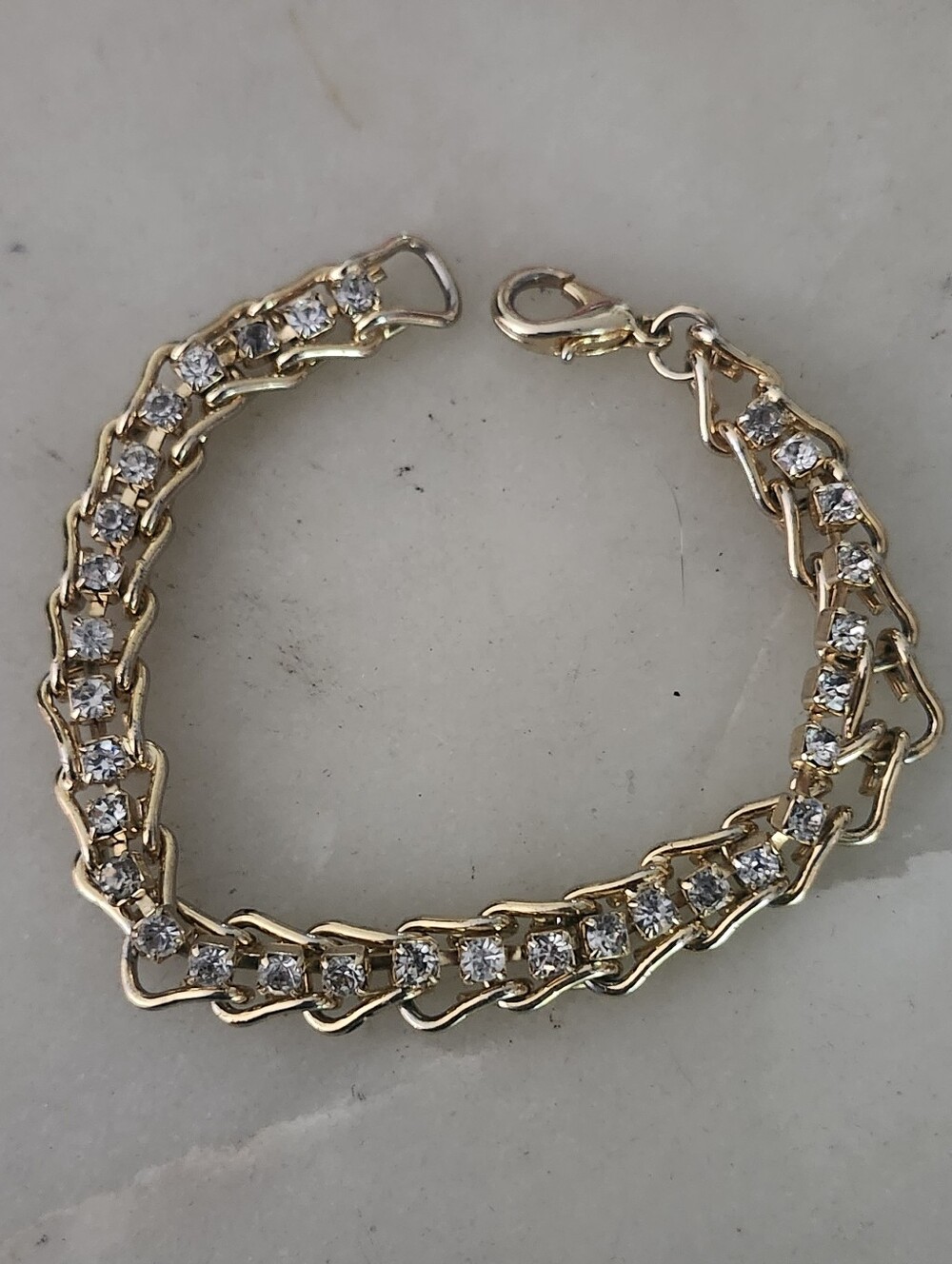 Stylish Gold Tone Crystal Tennis Bracelet - 7 Inches